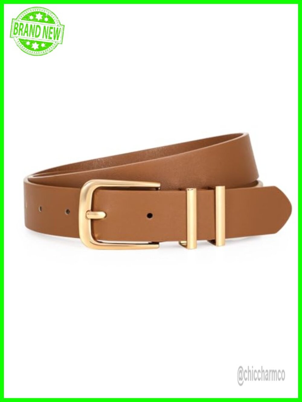 Women's Soft Faux Leather Belt with Gold/Silvery Buckle